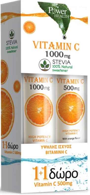 Power Health Vitamin C 1.000mg Στέβια 24 Αναβράζοντα Δισκία + Δώρο Vitamin C 500mg , 20 Αναβράζοντα Δισκία