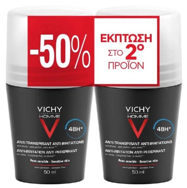 Vichy Homme Deodorant 48ωρης Προστασίας , 2x50ml