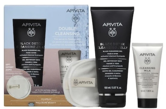 Apivita Promo Double Cleansing Black Detox Gel 150ml * Δώρο Cleansing Milk  3σε1 50ml & 2 Δίσκοι Ντεμακιγιάζ