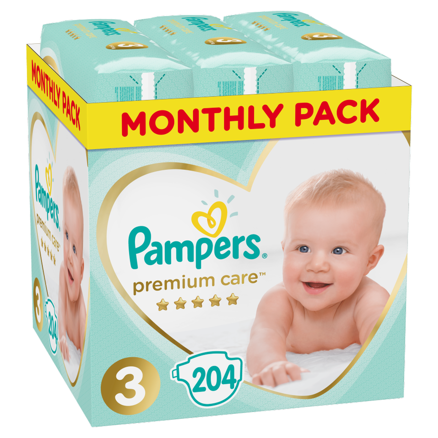 Pampers Monthly Pack Premium Care Νο3 (610 kg), 204 Τεμάχια