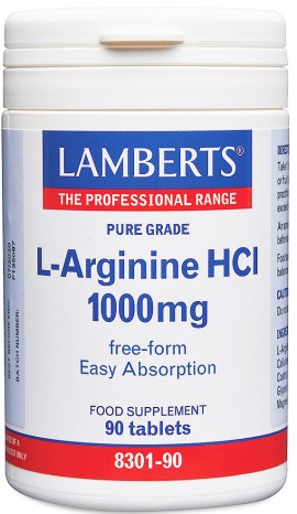 Lamberts L Arginine HCL 1000mg, 90 Ταμπλέτες