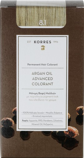 Korres Argan Oil Advanced Colorant 8.1 Ξανθό Ανοιχτό Σαντρέ, 50ml