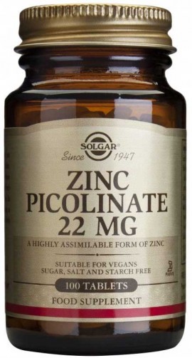 Solgar Zinc Picolinate 22mg, 100 Ταμπλέτες