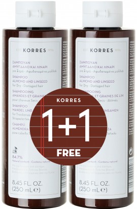 Korres Σαμπουάν Αμύγδαλο & Λινάρι, 2x 250ml