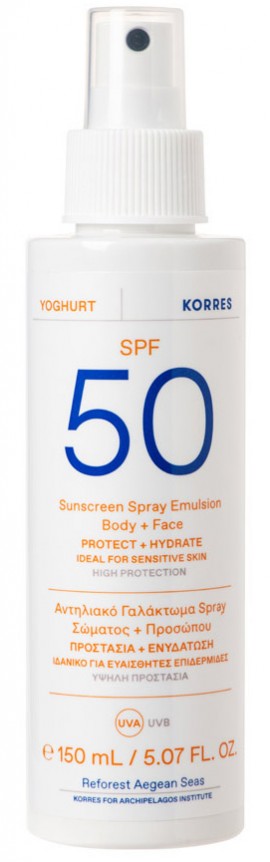 Korres Γιαούρτι Αντηλιακό Γαλάκτωμα Spray Σώματος & Προσώπου SPF50, 150ml