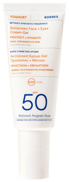 Korres Αντηλιακή Κρέμα-Gel Πρόσωπο & Μάτια Χωρίς Συνθετικό Άρωμα SPF50, 40ml
