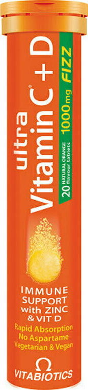 Vitabiotics Ultra Vitamin C 1000mg + D  Fizz/  Πορτοκάλι, 20 Αναβράζοντα Δισκία