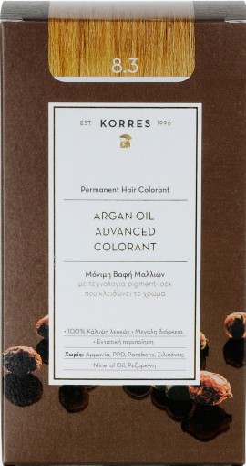 Korres Argan Oil Advanced Colorant 8.3 Ξανθό Ανοιχτό Χρυσό/ Μελί, 50ml