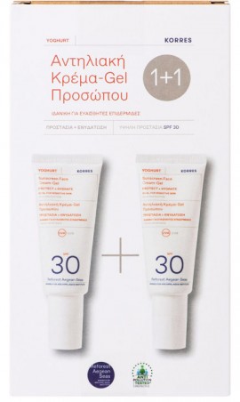 Korres Γιαούρτι Αντηλιακή Κρέμα-Gel Προσώπου SPF30, 2x 40ml