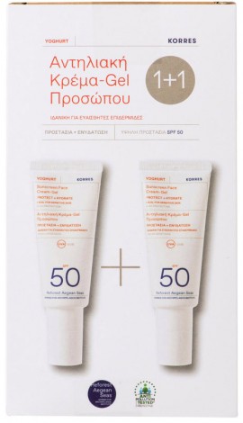 Korres Γιαούρτι Αντηλιακή Κρέμα-Gel Προσώπου SPF50, 2x 40ml