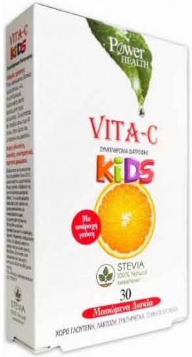 Power Health Vita C Kids Stevia, 30 Μάσωμενες Ταμπλέτες