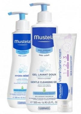 Mustela Promo Ενυδατικό Γαλάκτωμα Σώματος 300ml & Τζελ Καθαρισμού Μαλλιά & Σώμα 500ml & Bebe Vitamin Barrier Creme Change 1-2-3 50ml