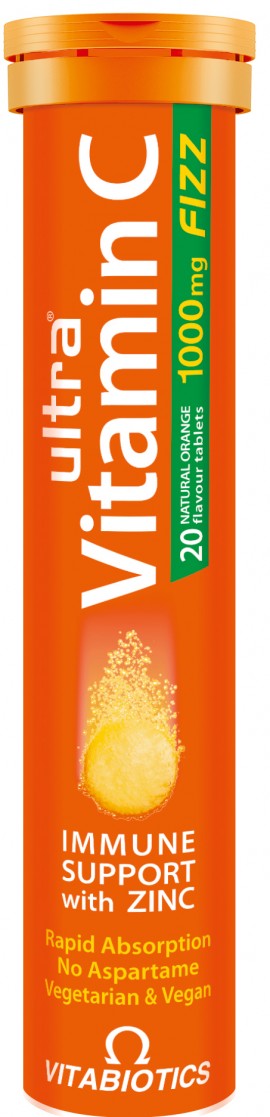 Vitabiotics Ultra Vitamin C 1000mg FIZZ Με Ψευδάργυρο/ Πορτοκάλι, 20 Aναβράζοντα Δισκία