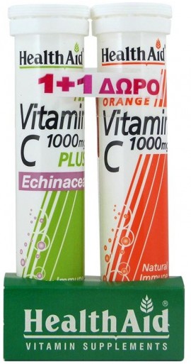 Health Aid Vitamin C 1000mg Plus Echinacea 20 Αναβράζοντα Δισκία & Δώρο Vitamin C 1000mg Πορτοκάλι 20 Αναβράζοντα Δισκία