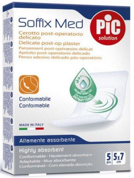 Pic Solution Soffix Med Post-op plaster με Αντιβακτηριδιακή δράση 5x7cm, 5τμχ
