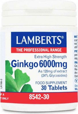 Lamberts Ginkgo Biloba Extract 6000mg, 30 Ταμπλέτες